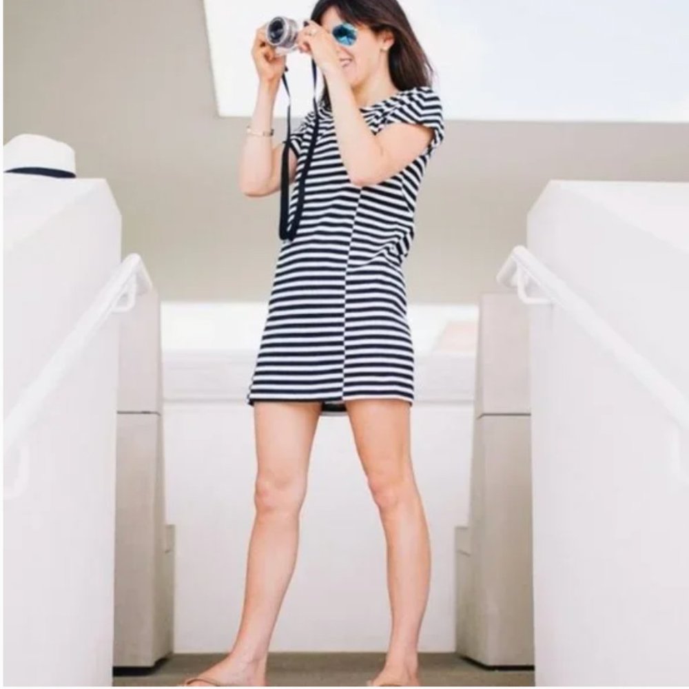 J. Crew Black White Stripe Short Sleeve T Shirt Dress